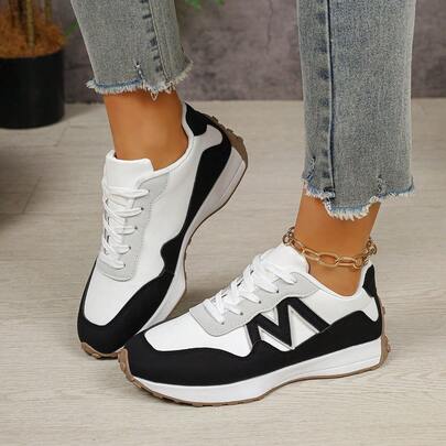 女士轻便跑步鞋 - 系带设计，多功能平底，透气面料和人造革材质