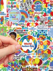 50pcs Autism Awareness Stickers Aesthetic Vibes For Journal, Phone Case, Tablet, Water Bottle, Desk, Helmet, Bike, Luggage, Waterproof Decals - Multicolor - View 7