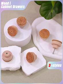 3pcs Rattan Drawer Knobs, 1.57inch/40mm Boho Dresser Knobs, Handmade Wood Cabinets Knobs Handles Hardware Woven Wicker Drawer Knobs With Screws For Kitchen Cabinets Dresser Pulls Furniture - Multicolor - View 4