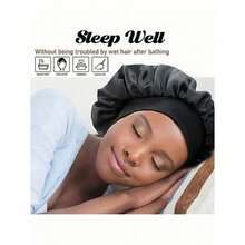 2pcs/1pc Silk Sleep Cap, Satin Hair Cap, Women Wide Brim High Elasticity Cap, Charmeuse Sleep Cap, High-End Satin Hair Care Cap, Curly Hair Silk Headband (Black & Gold) - 彩色 - 查看 3