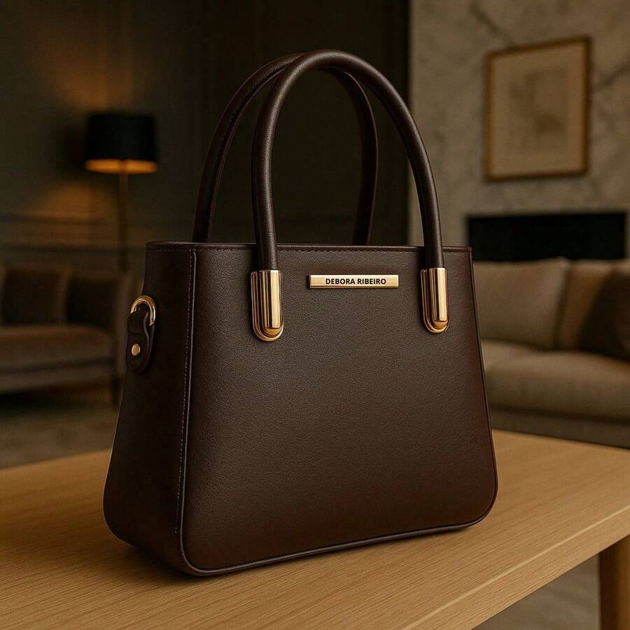 Women's Medium Compact Modern Handbag With Hand Strap, Shoulder Strap, Crossbody, Luxury Premium Quality, Affordable - Café integral - Ver 1