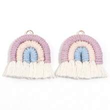 2个/包 彩虹编织流苏吊坠带环，38x35毫米 清新可爱彩虹流苏吊坠项链钥匙扣耳环配件，手工DIY半成品耳环配件 - 彩虹流蘇 - 查看 15