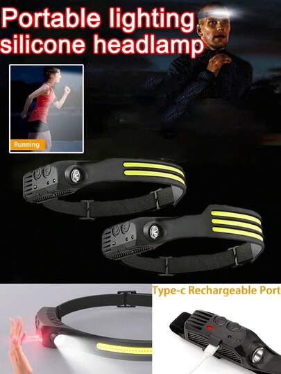 1pc Smart Sensor Dual Light Source Digital Headlamp - Gesture Sensing + LED/COB Dual Light Source + Type-C Fast Charging + Waterproof + Lightweight Headband. Handheld Lighting Tool For Outdoor Night Fishing, Hiking, Night Repair, Camping, Emergency Rescue, Blackout Lighting And More Scenarios