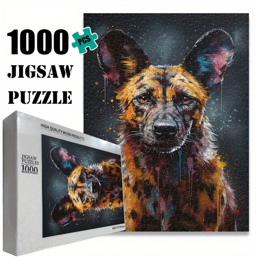 A 500/1000pcs Extremely Difficult Adult Puzzle Of Abstract Art About African Wild Dogs, High-Quality Printing, Bright Colors, A Must-Have For Enthusiasts, A Perfect Gift For Christmas, Valentine'S Day, Easter, And Birthdays - 500個/38x52厘米 - 查看 1