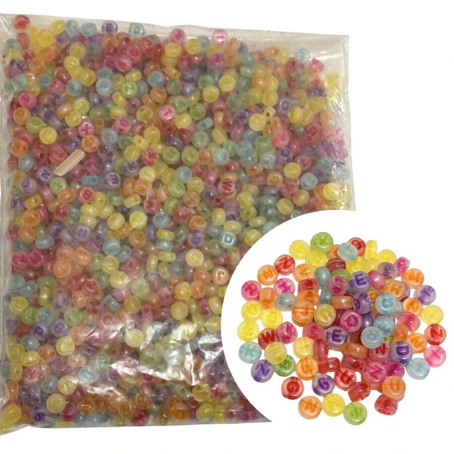 1550 Piezas Separador abecedario acrílico luneta letra para bisutería y manualidades cuencas abalorios - abecedario doble neon - Ver 1