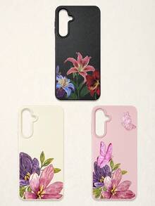 3件套花卉蝴蝶印花仿皮手机壳，粉色/白色/黑色TPU材质，防震防刮，浪漫花卉风格，夏季手机壳，可爱手机壳，花朵手机壳，兼容和Galaxy手机，适合日常使用，生日、母亲节、毕业礼物，手机配件 - 彩色 - 查看 42