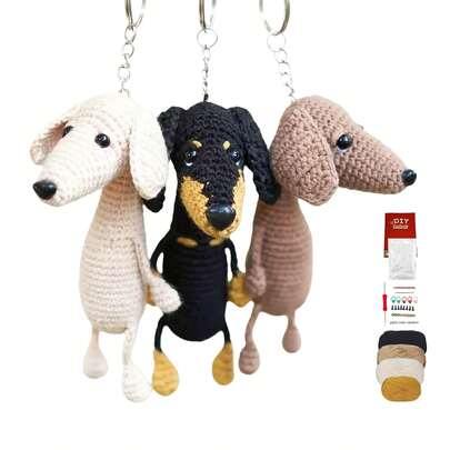 3Pcs Animal Crochet Kit For Beginners, Adults Crochet Kit With Step-By-Step Text Tutorials, Three Puppy Pendants DIY Knitting Supplies, Cute Funny Home Decorative Ornaments, Birthday Valentine's Day And Easter Gifts