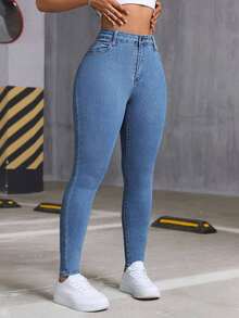 Women's Fashionable Stretch Slim-Fit Washed Denim Jeans, Summer Top/New Jeans For All Seasons, Elegant Women's Clothing, Suitable For New Year And Valentine's Day. - Medium Blue - 查看 6