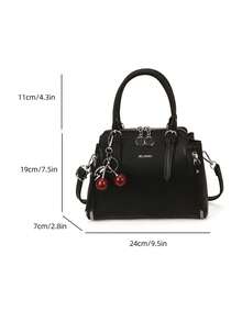Vintage Minimalist Zipper Decor Commuter Handbag With Pendant - Black - View 8