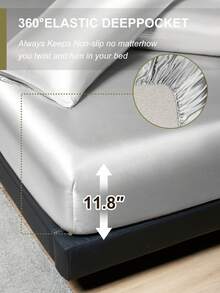 2/3件套缎面床上用品套装，包含床笠、被套和枕套，适用于双人床/单人床/特大号床/大号床，超柔软轻盈透气，可机洗，适用于卧室、沙发、家居装饰，银色，通过Oeko-Tex认证 - 灰色 - 查看 4