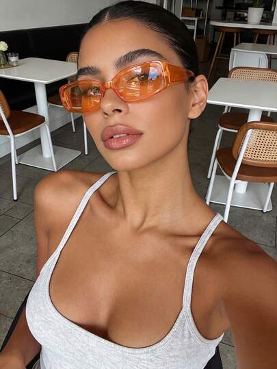 Y2K-personlighet Retro Rektangulär Små Bågar Orange Mode Modeglasögon, Dam Plast Gatustil Utomhus Resor Strand Casual Dekoration Daglig Outfit Sommar UV-skyddande , Unisex