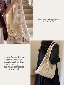 Vintage Hollow Knitted Large Capacitytote Bag Soft Tote Bag Beach Bag For Women Lightweight Summer Beach Handbag Shopping Bag For Travel Commute - 彩色 - 查看 6