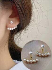 Minimalist Small Heart Faux Pearl Stud Earrings Korean Fashion Jewelry For Women Valentine's Mom Mother's Day Gift - White - 查看 4