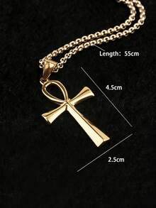 1件男士金色不锈钢安卡项链，埃及生命符号吊坠，适合宗教场合和个性佩戴 - 吊墜 - 查看 5