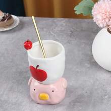 1个260毫升/8盎司陶瓷咖啡杯，可爱卡通小猪造型叠叠乐马克杯，适用于咖啡、果汁、牛奶等日常饮用。 - 彩色 - 查看 6