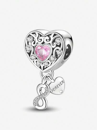 1pc Fashionable Hollow Heart Bead Pendant, Suitable For Women's Bracelet, Bangle DIY Jewelry Making And Daily Accessories Decoration, Ideal For Girls