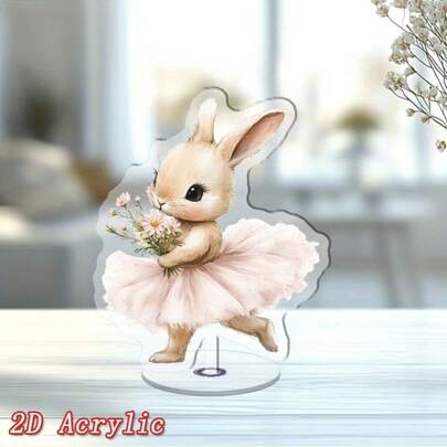 Decoración de escritorio de acrílico giratorio 2D con ilustración adorable de conejo, perfecta para agregar diversión y decoración estacional a tu hogar, oficina, sala de estar o celebración de Pascua, adecuada para 11 feriados