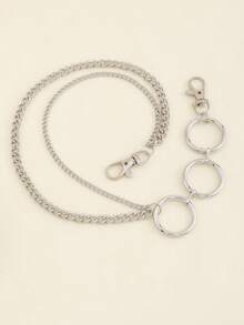 1 pieza Cadena geométrica de pantalón de estilo callejero europeo y americano de moda, multicapa, unisex - Plateado - Ver 3