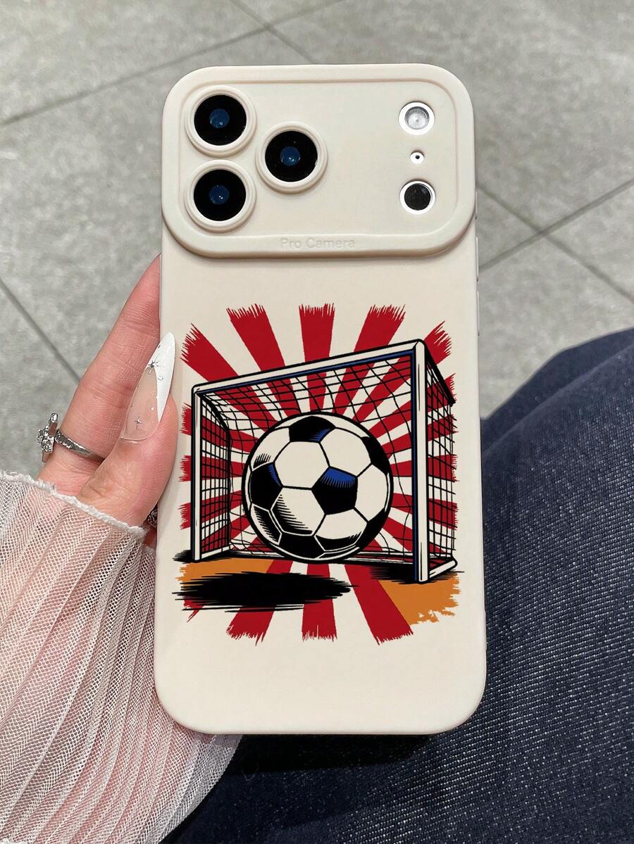 Funda de teléfono de TPU suave con protección de lente y diseño de celebración de gol de fútbol, diseño de fútbol rojo vintage radial, compatible con iPhone, adecuado para la Copa Mundial, partidos de fútbol, reuniones de fanáticos, cumpleaños, aniversarios y uso diario, versión internacional, no la versión nacional - Blanco - Ver 1