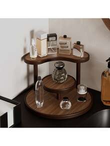 1个双层化妆品收纳架，桌面梳妆台收纳架，可放置口红、香水、化妆品，也可用于存放茶杯、咖啡杯和其他家居用品，房间装饰 - 胡桃色 - 查看 4