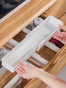 1pc Expandable Utensil Organizer Box, For Organizing Cutlery, Tableware And Flatware In Cabinets Or Drawers, Kitchen Storage, Kitchen Organization, Storage Supplies, Kitchen, Storage, Organization, Drawer Organizer, Travel, Kitchen Accessories, Kitchen Utensils, Kitchen Tools, Kitchen Items - White - View 5