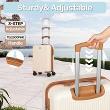 Luggage Set 3 Piece, White, Hardshell Suitcase With 4 Spinner Wheels, Vertical Striped Design - Beige - View 7