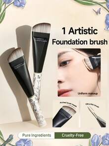 Amortals Garden Series Face Makeup Brush, Flat Head Foundation Brush, Seamless Liquid Foundation Brush, Suitable For Beginners, Makeup Artists, Gifts, Dates, Weddings, Christmas, Halloween, Thanksgiving, Graduation, Birthdays, Holidays, Y2K, Fashionable Women, Cosmetics, Beauty, Parties, Beach, Travel, Camping, Campus, Celebrations, Decorative Gifts, Rose Girl, Cosplay, Premium Makeup Ambiance - 彩色 - 查看 1