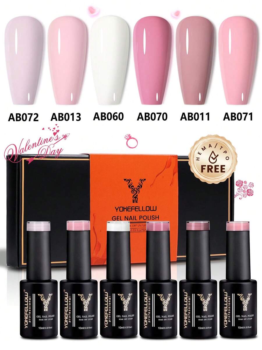 YOKEFELLOW 6支装凝胶指甲油套装，10毫升粉白凝胶指甲油，四季皆宜，可爱甜美粉色美甲，可卸除UV/LED灯，适用于美甲沙龙DIY，也可作为礼物赠送。 - 彩色 - 查看 1