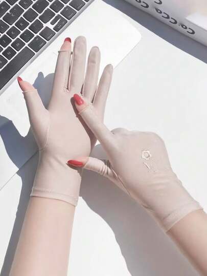 Lightweight Half-Finger Gloves For Women In Spring And Summer, Breathable And Durable With Embroidery, Suitable For Touchscreen Use, Picking Tea, Outdoor Activities, Cycling, And Driving