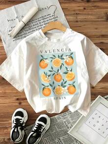 VALENCIA SPANIEN orange t-shirt med kort ärm och rund halsringning - Vitt - Visa 2