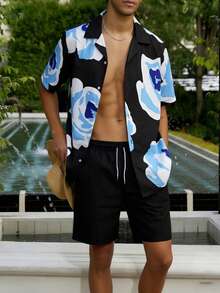 男士印花短袖衬衫和休闲短裤套装，适合夏季度假 - 彩色 - 查看 4