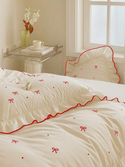 Ruffled 3 PiecesDouble Size Duvet Cover Set (No Sheet) – 100% Cotton, 200x220 Cm Duvet Cover & Two 50x70 Cm Pillowcases – Soft, Elegant & Breathable Bedding – Made In Turkey