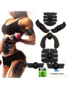 AXH. Rechargeable Abdominal Massage Pads, Muscle Trainer, Unisex EMS Muscle Stimulator Massager - Train Abdominal, Neck And Arm Muscles At Home, Battery-Free - Black - View 2