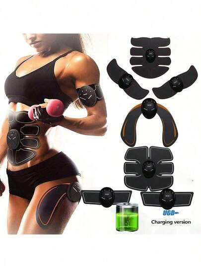 AXH. Rechargeable Abdominal Massage Pads, Muscle Trainer, Unisex EMS Muscle Stimulator Massager - Train Abdominal, Neck And Arm Muscles At Home, Battery-Free