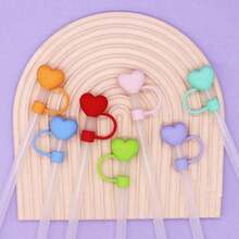 5pcs 10mm Large Diameter Heart Shaped Straw Caps, Soft Silicone Heart Straw Plugs, Compact Straw Covers - Multicolor - View 3