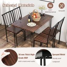 COSTWAY 5-Piece Dining Table Set For Small Space, Kitchen Table Set For 4, Dining Room Table & 4 Chairs With Metal Frame, Rustic Dining Set For Home Restaurant, Walnut - بني - مشاهدة 6