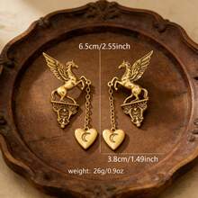 1 Pair Angel & Pearl Jewelry Earrings, Heart Shaped Design, Party Gift - Gold - View 3