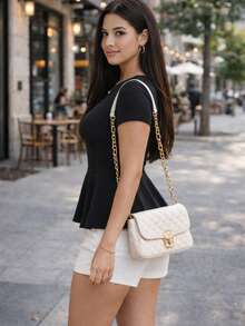 Top peplum versatil manga corta. - Negro - Ver 3