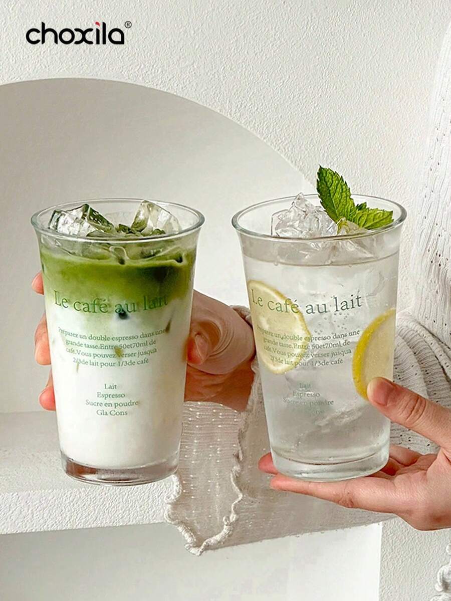 1个法式玻璃杯，字母印花冷饮杯，玻璃抹茶杯，耐热咖啡杯，高硼硅玻璃茶杯 - Cup - 查看 1