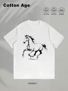 Camiseta de hombre manga corta para pareja diseño de caballo blanco ideal para regalo de cumpleaños para hombres regalo perfecto 100% algodón camiseta masculina de alta calidad estampada transpirable holgada suave y cómoda para uso casual en verano ideal para actividades al aire libre combinación de pareja - Blanco - Ver 2
