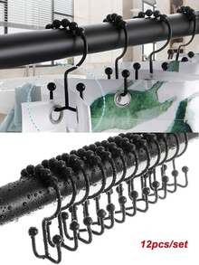 1/12pcs Stainless Steel Double Sliding Shower Curtain Hooks With Ball Bearing - Suitable For Bathroom Curtain Rods, Kitchen Organizer Hooks, Window Curtains, Shower Curtain Rings, Rust-Resistant Metal Double Sliding Shower Hooks - Multicolor - View 14