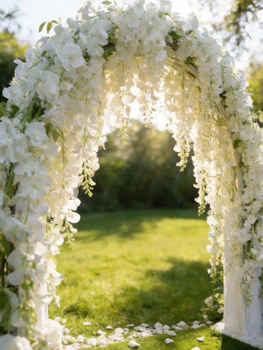 1套/10枝 190厘米/74.8英寸 蓝色、紫色、白色紫藤花吊饰，人造花环，适用于婚礼拱门、派对、家居装饰、节日礼物、婚礼装饰、房间装饰、情人节、生日、毕业典礼等场合。 - 白色 - 查看 1