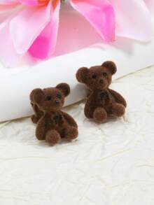 1对可爱小熊夹式耳环，简约少女风日常佩戴 - 彩色 - 查看 5