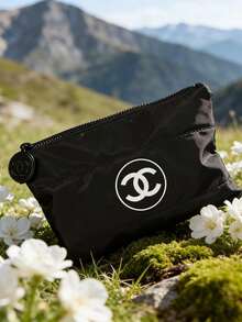 CHANEL Bolsa de maquillaje plegable de gran capacidad - Diseño acolchado clásico, bolsa de aseo impermeable unisex, set de regalo de lujo para viajes - Negro - Ver 2