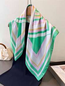 1条简约印花70厘米方形围巾，新款春季女士头巾，多功能腰带、头巾、时尚领巾 - 彩色 - 查看 5