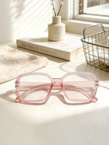 1副女士极简透明镜片眼镜 - 全框椭圆形镜架，带弹簧铰链，圆形设计，适合日常通勤、休闲佩戴和各种脸型 - 彩色 - 查看 5