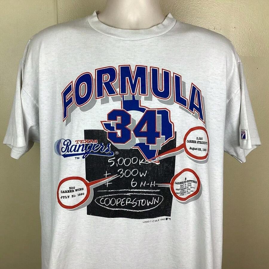 Vtg 1990 Nolan Ryan TexasRangers T-Shirt White S-5XL 90s MLBs Team Player Logo 7 Single Stitch. - White - View 1