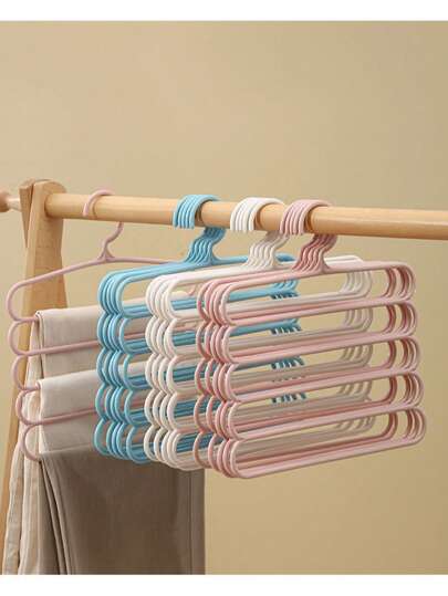 1/3/5pcs Multi-Functional 5-Tier Folding Clothes Hanger, Pants Hanger, Space-Saving Non-Slip Seamless Clothes Hanger, Garment Storage Device, Scarf Storage Rack, Tie Storage Rack, Room Decor, Home Decor, Home Storage Supplies, Room Storage Supplies, Wardrobe Storage Supplies