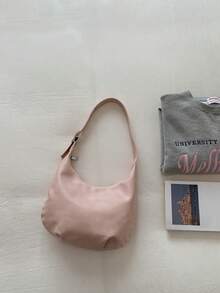 2026新款时尚大容量女士腋下包，简约褶皱单肩斜挎饺子包 - 粉色 - 查看 8