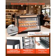 3-Tier Commercial Food Warmer Display, 1400W Food Display Warmer With LED Light, Top Storage And Adjustable Shelves, 86℉~185℉ Steam Heating, 137Qt/130L For Hamburger, Pizza, Bread, Fried Chicken - 35-inch - View 6